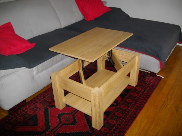 Table basse en chêne avec plateau relevable